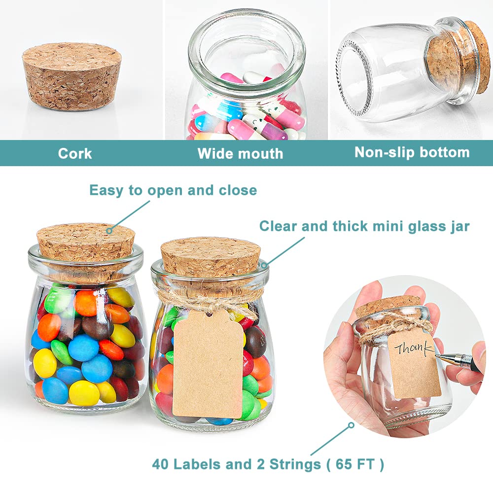 40 Pcs 3.4 oz Glass Favor Jars with Cork Lid