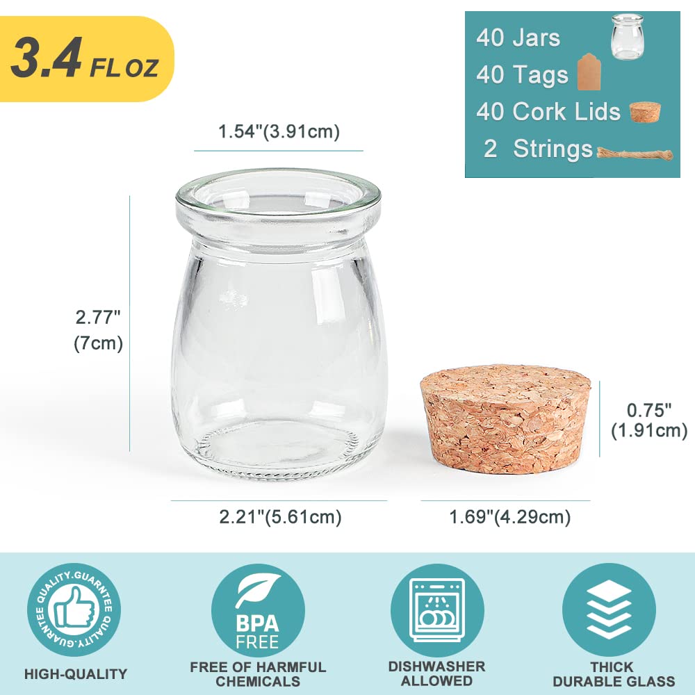 40 Pcs 3.4 oz Glass Favor Jars with Cork Lid