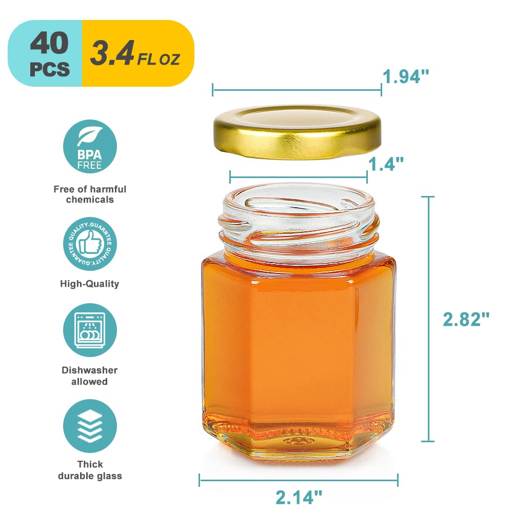 40 Pcs 3 oz Hexagonal Glass Jars