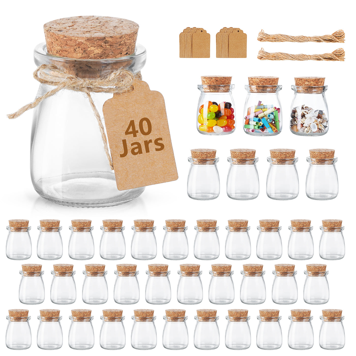 40 Pcs 3.4 oz Glass Favor Jars with Cork Lid