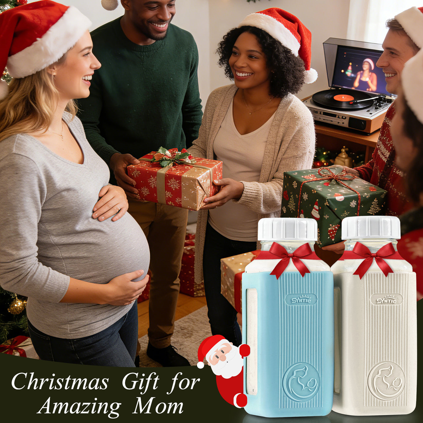 Syntic 2 Pc 16 Oz Day & Night Dual-use Glass Breastmilk Storage Bottle with Airtight Lids & 2 Pour Spouts