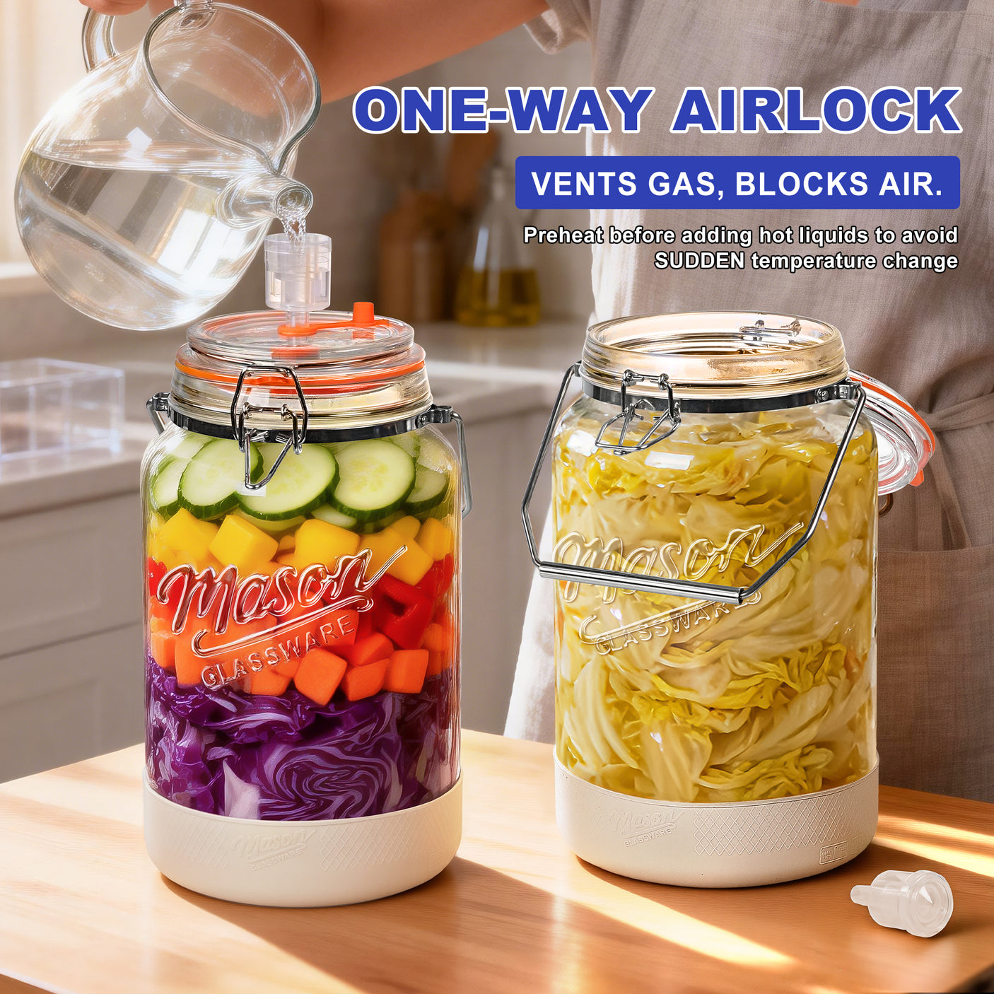 Upgrade 2 Pc 1 Gallon Fermentation Jars with Airlocks & Silicone Cover