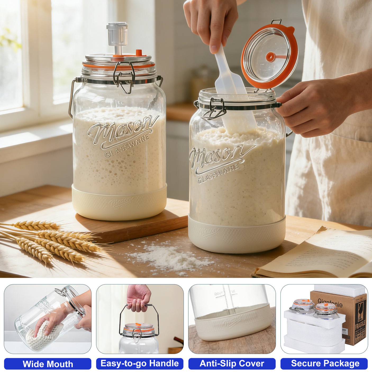 Upgrade 2 Pc 1 Gallon Fermentation Jars with Airlocks & Silicone Cover