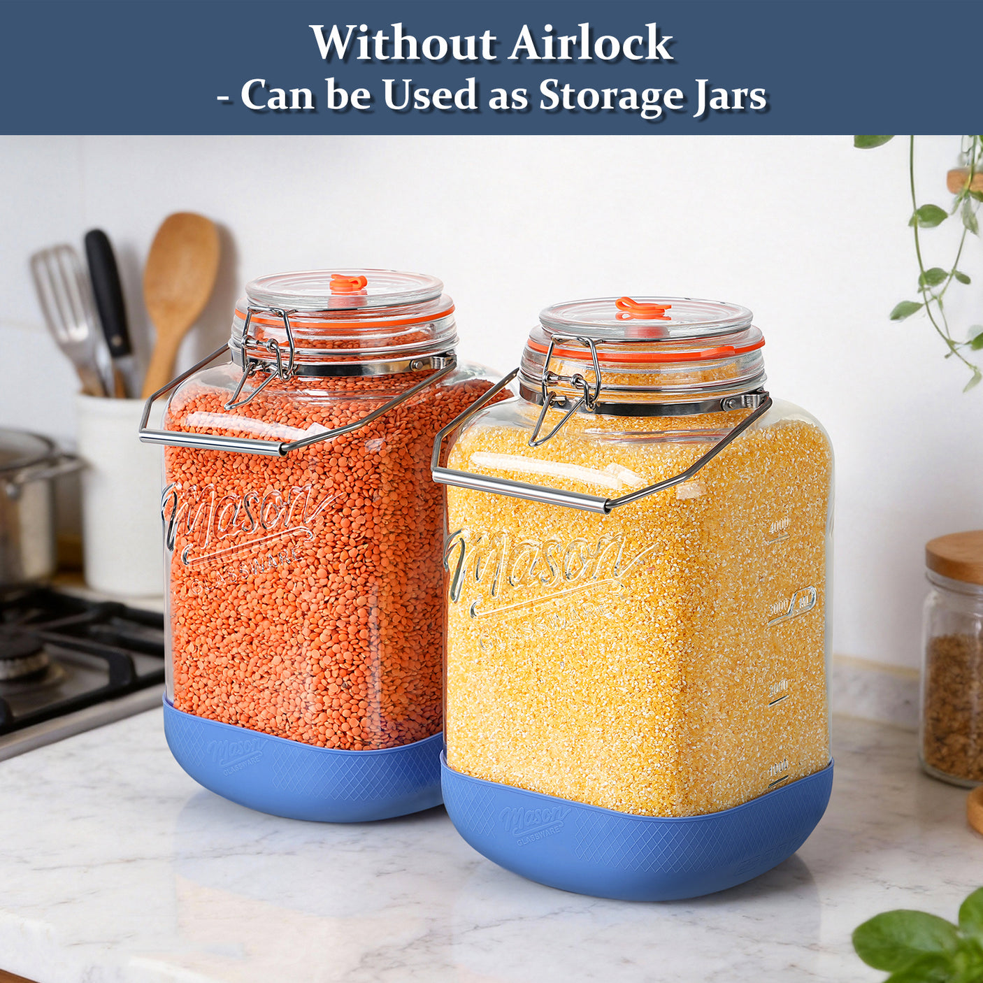 2 Pc 1.5 Gallon Fermentation Jar with Steel Handle, Silicone Anti-slip Cover, 3 Airlocks