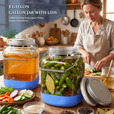 2 Pc 1 Gallon Glass Jar with Metal Screw Lid, Removable Handle & Silicone Cover