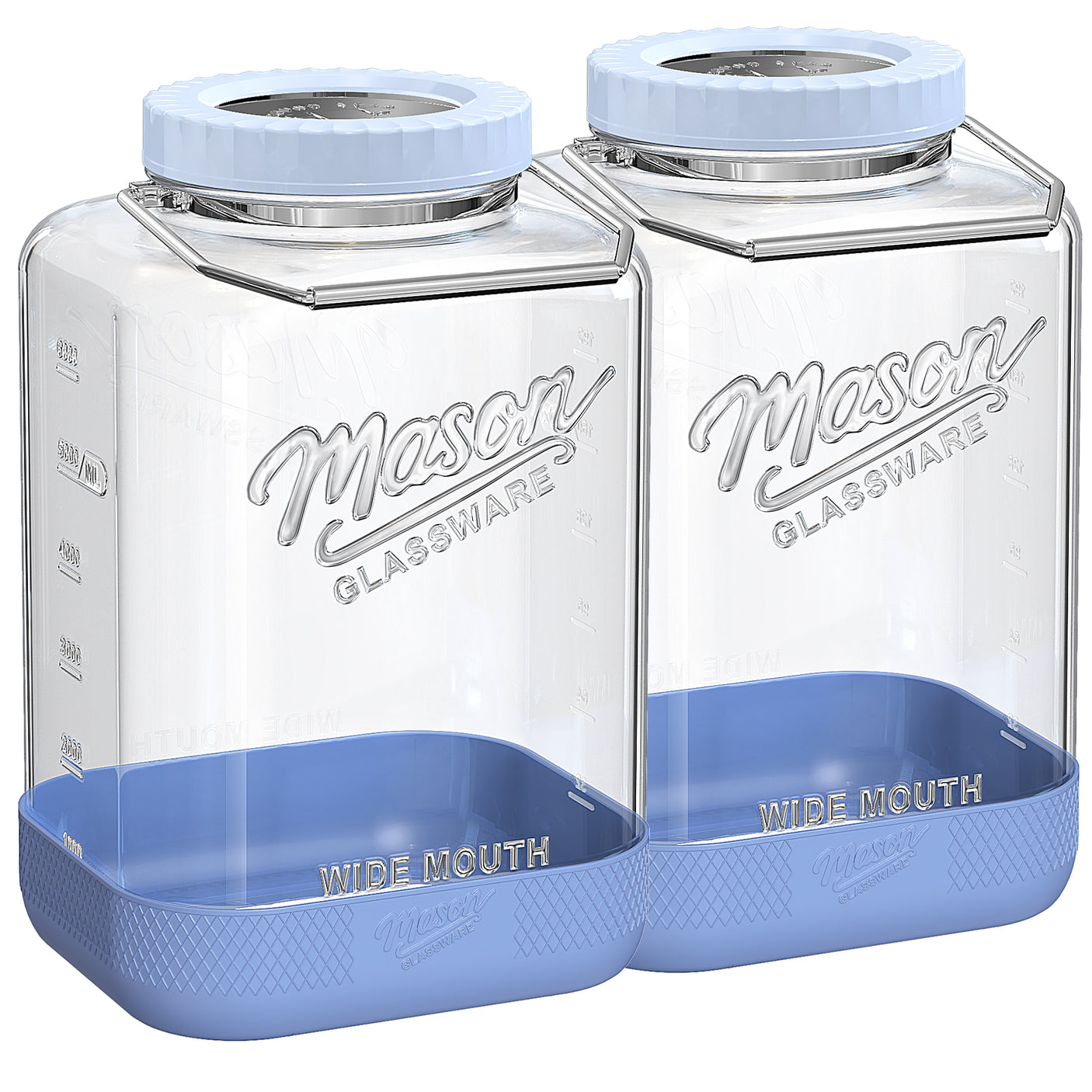 2 Pc 2 Gallon Storage Glass Jar with Tri-Layer Airtight Lid, Non-slip Silicone Sleeve & Removable Handle