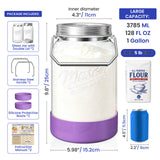 2 Pc 1 Gallon Storage Glass Jar with Airtight Metal Lid, Removable Handle & Silicone Sleeve