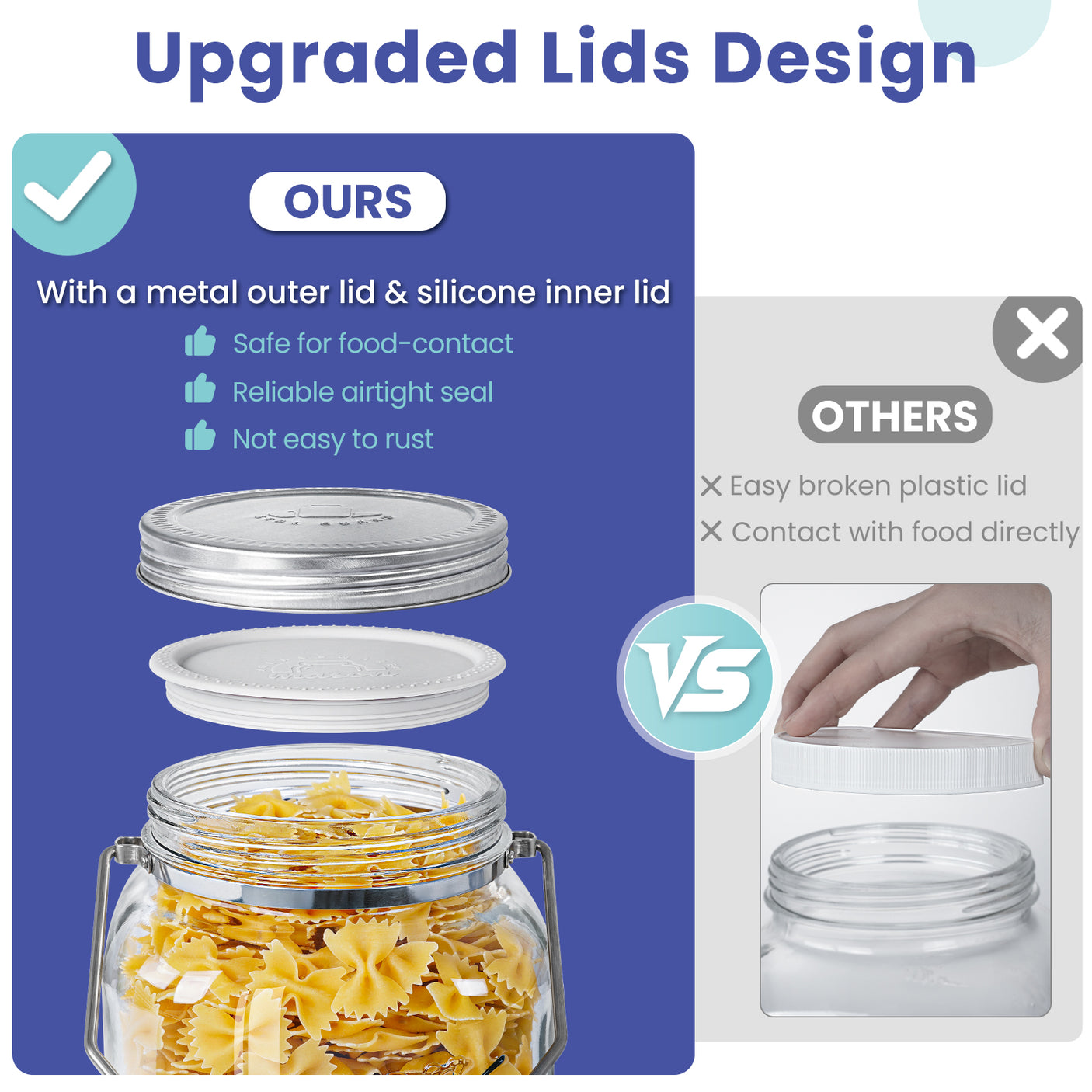 2 Pc 1 Gallon Storage Glass Jar with Airtight Metal Lid, Removable Handle & Silicone Sleeve