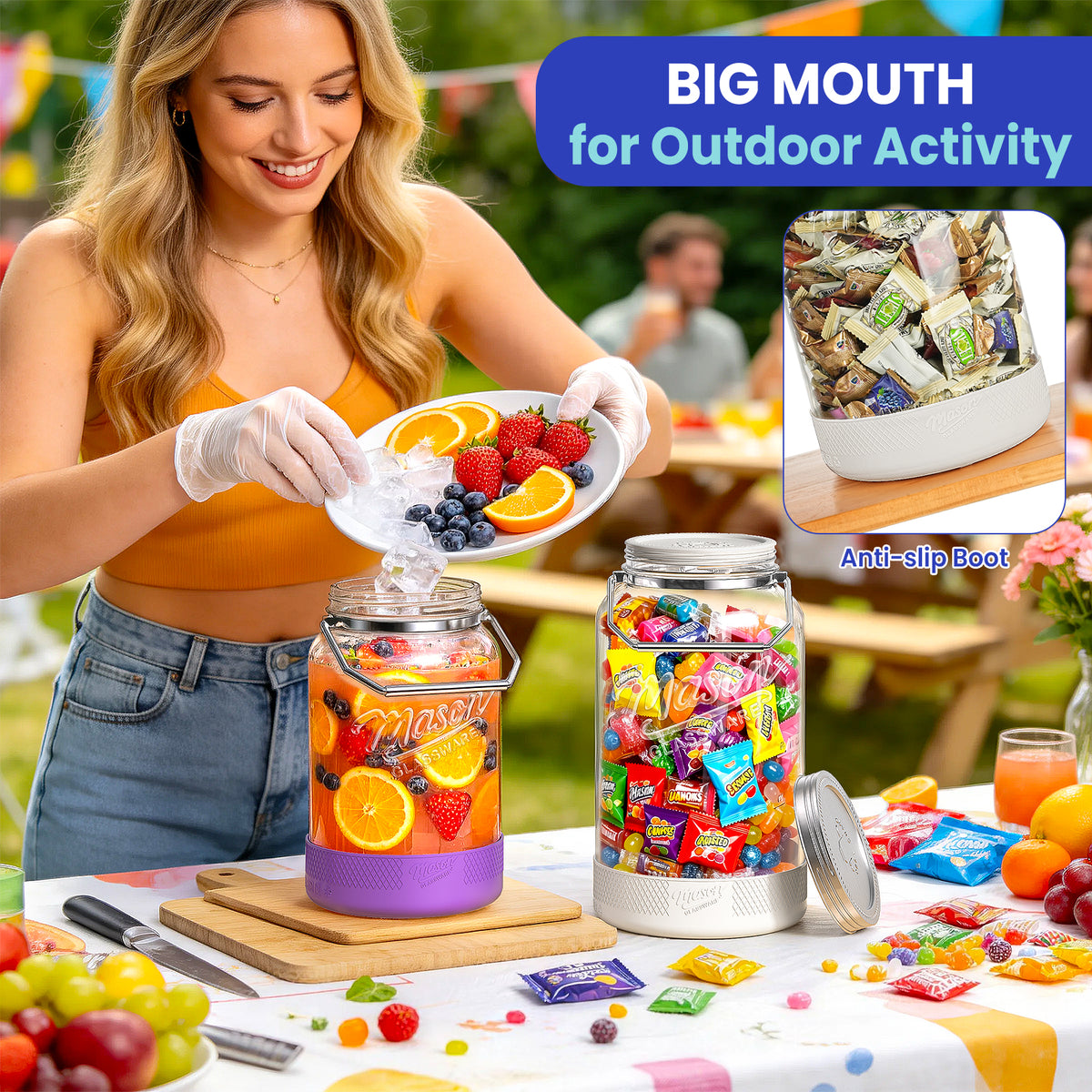 Syntic 2 Pc 1.5 Gallon Glass Jars with Airtight Metal Lid, Removable Handle & Silicone Sleeve
