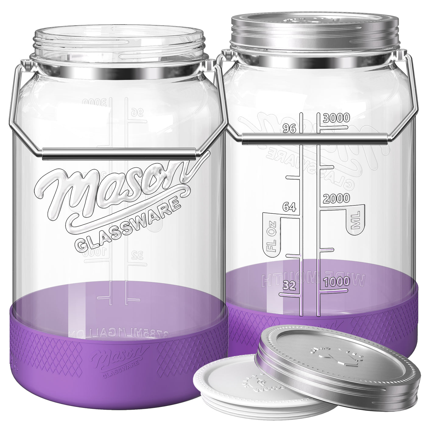 2 Pc 1 Gallon Storage Glass Jar with Airtight Metal Lid, Removable Handle & Silicone Sleeve