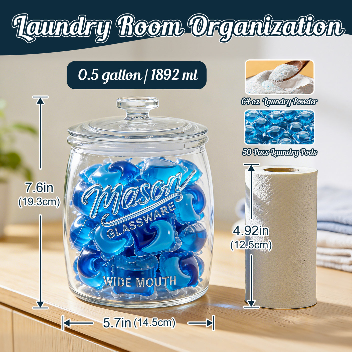 2 Pcs 0.5 Gallon Super Wide Mouth Mason Jar with Airtight Glass Lid