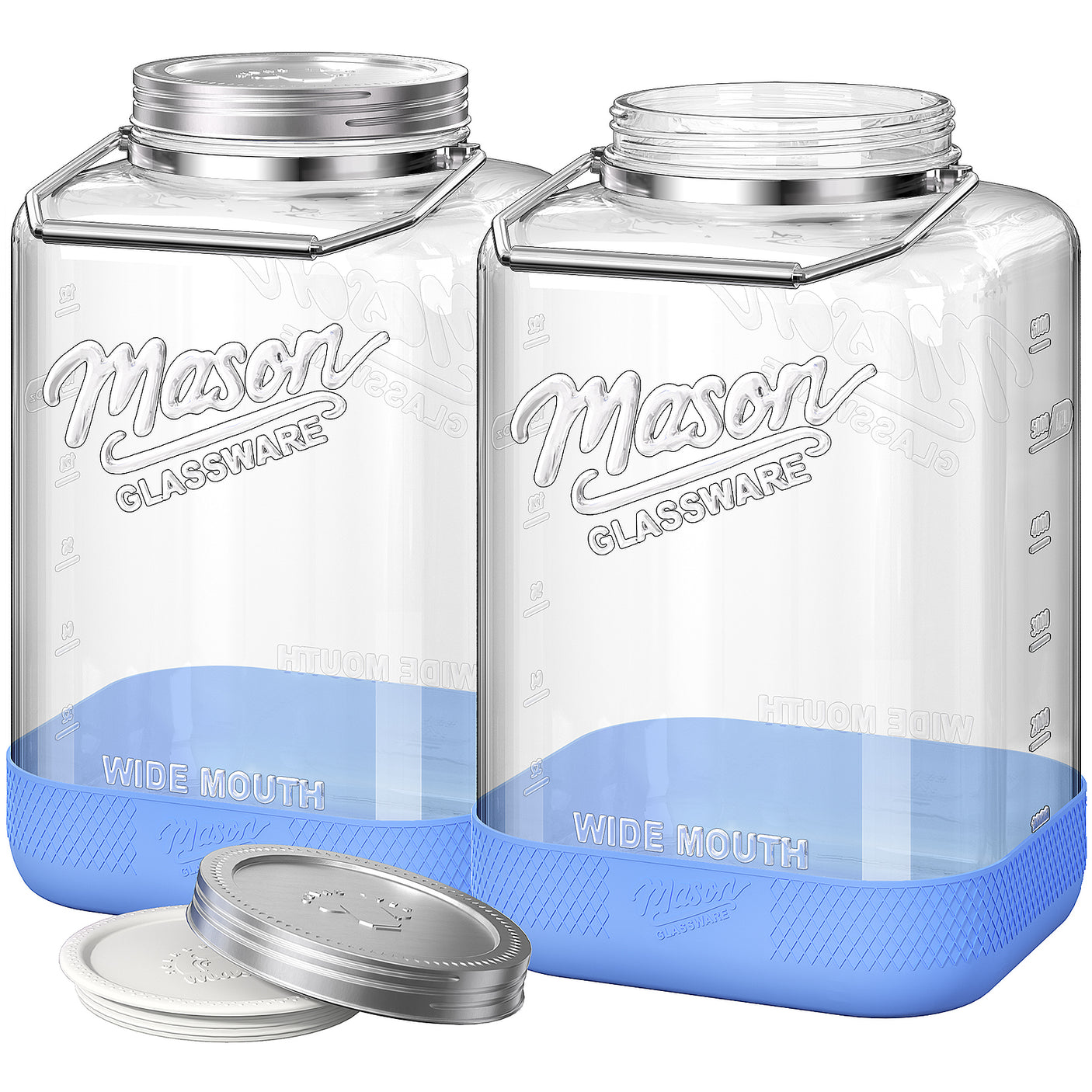 2 Pc 2 Gallon Storage Glass Jar with Dual-Layer Airtight Metal Lid, Non-slip Silicone Sleeve & Removable Handle