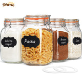 Syntic 4 Pcs 50 oz Glass Jar Containers with Airtight Lids&Labels for Household or Kitchen