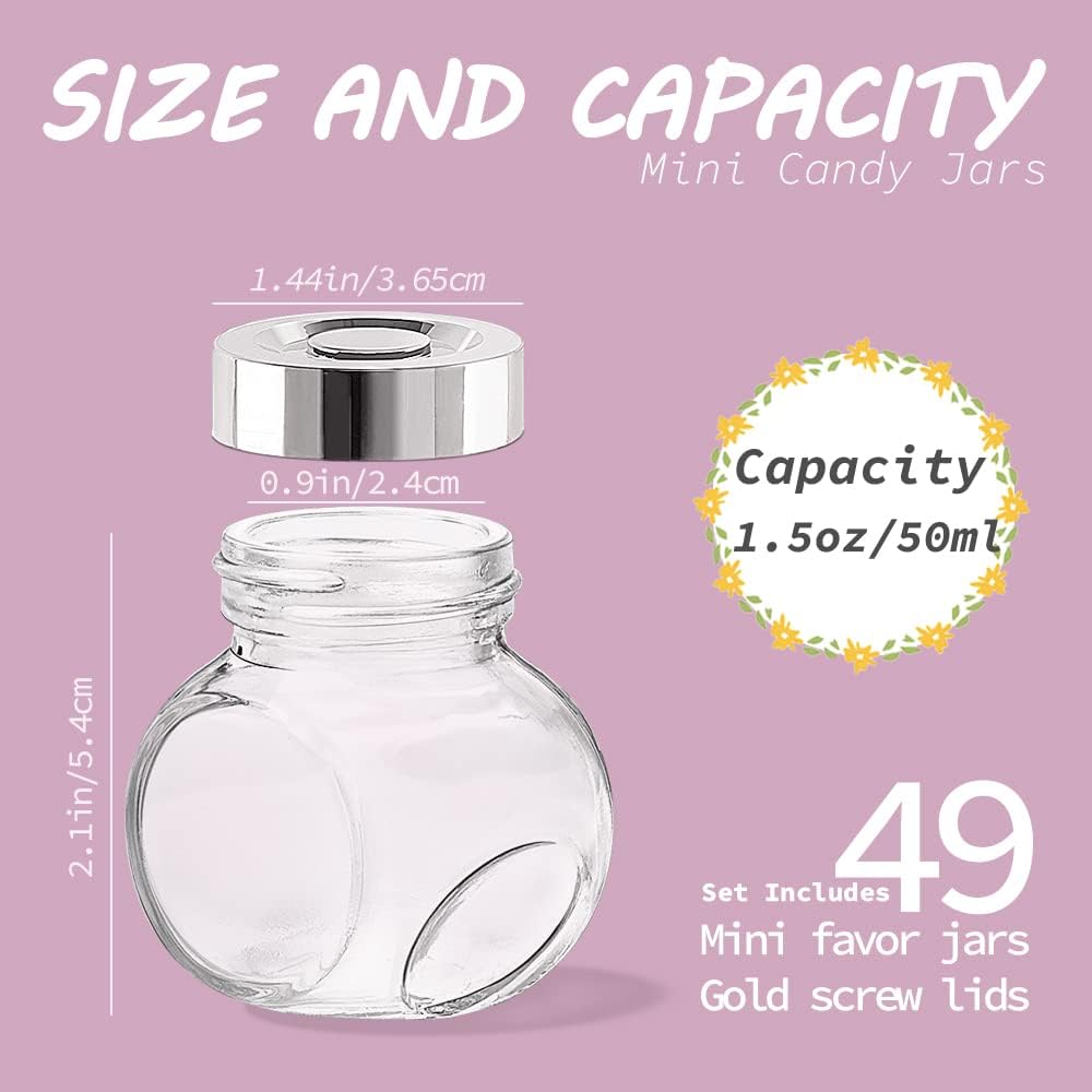 49 Pcs 1.5 oz Mini Small Glass Favor Jars with Lids