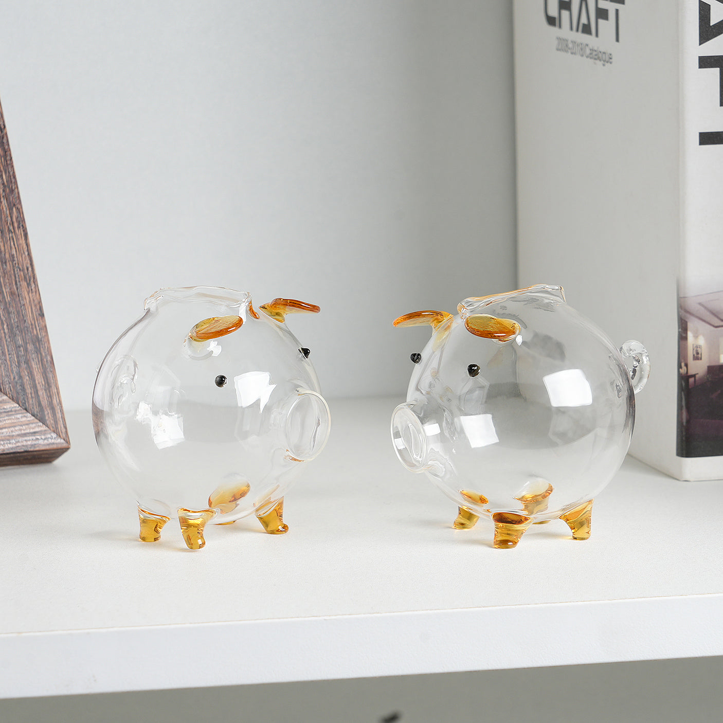 2 Pcs Mini Handmade Glass Piggy Storage Jar