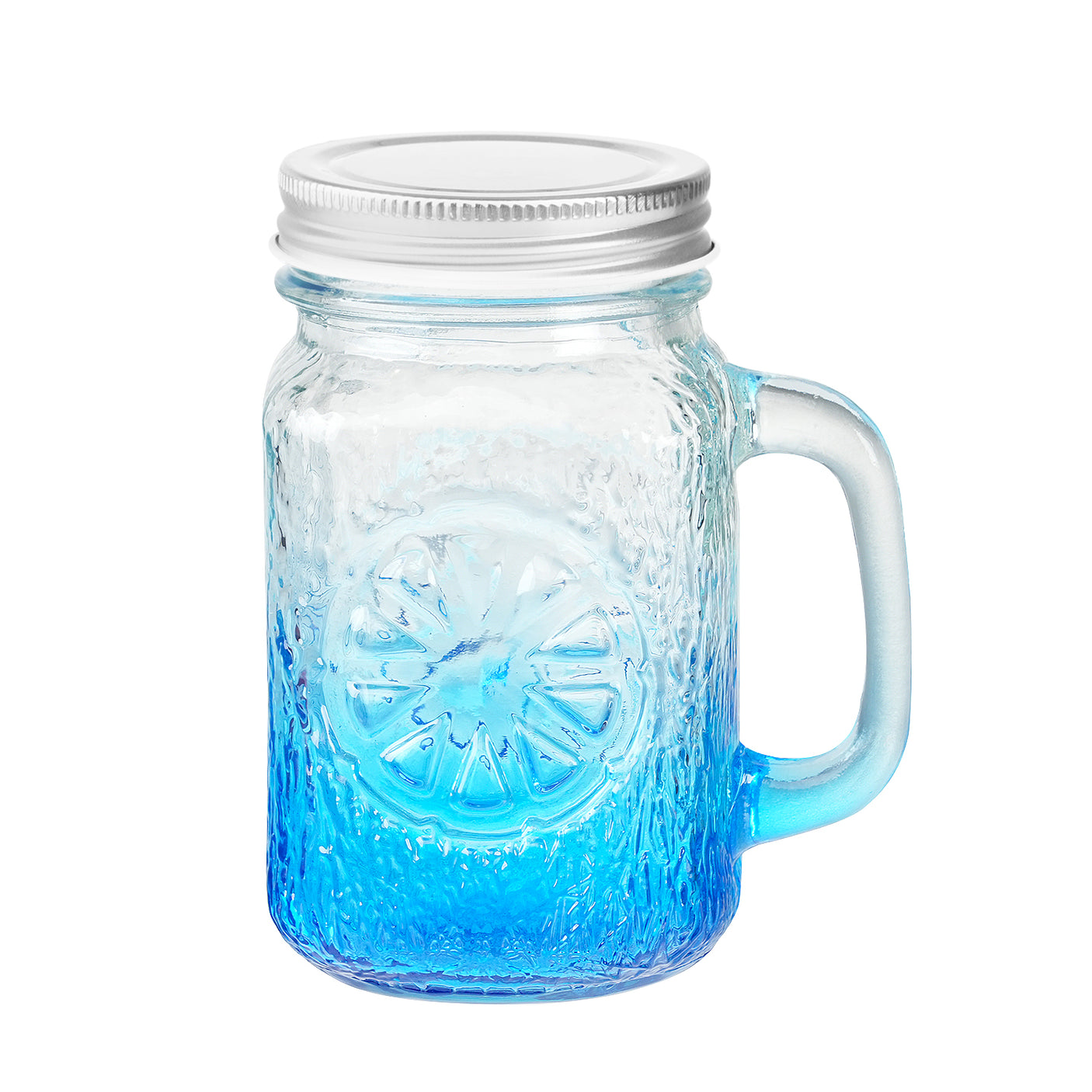 2 Pcs 16 Oz Colored Mason Jar with Glass Handle & Metal Screw Lid & Glass Straw