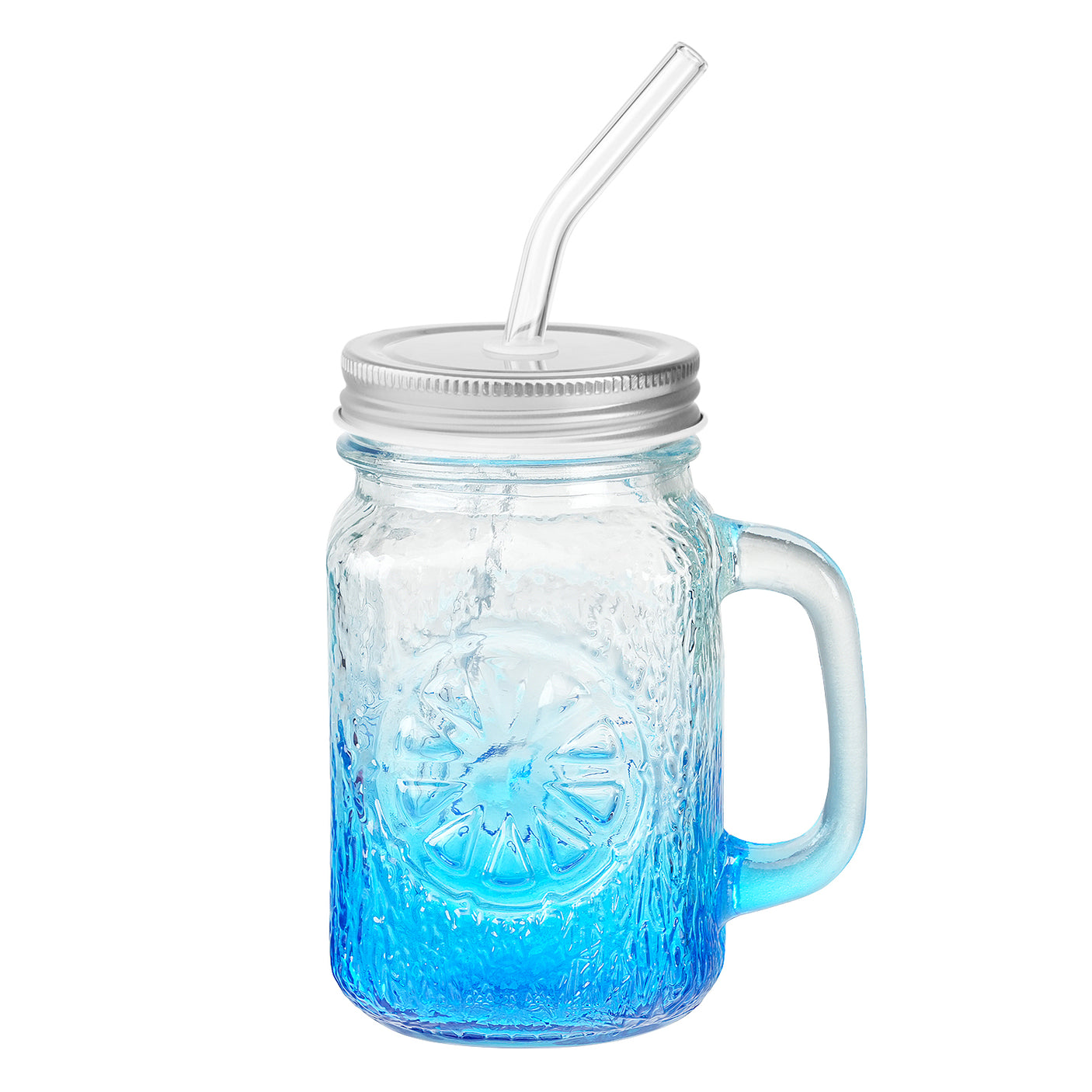 2 Pcs 16 Oz Colored Mason Jar with Glass Handle & Metal Screw Lid & Glass Straw