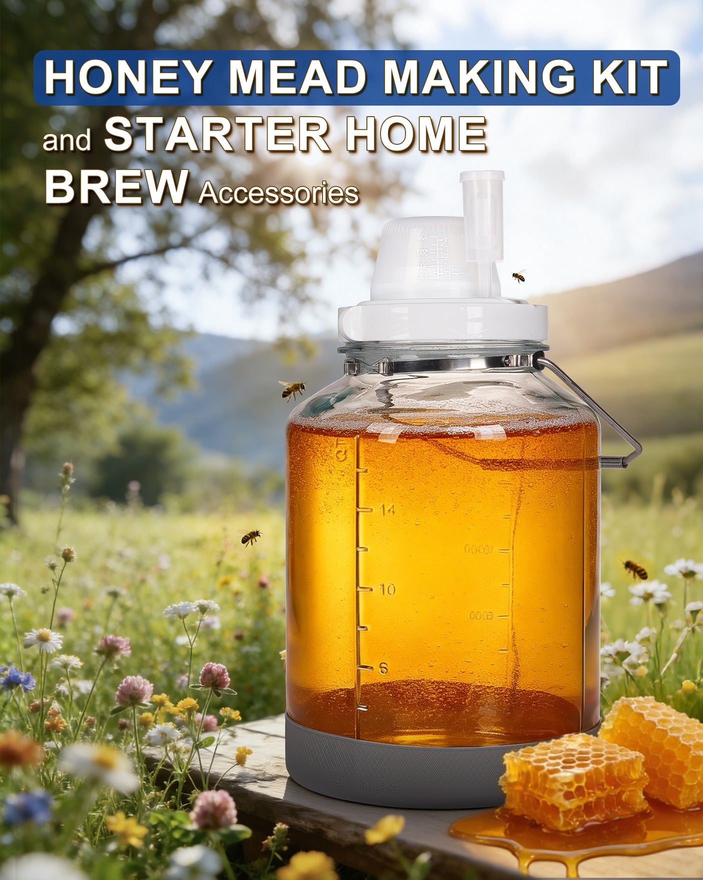 5 Gallon Super Large Fermentation Glass Jar with Handle, Silicone Anti-slip Cover, Airlocks