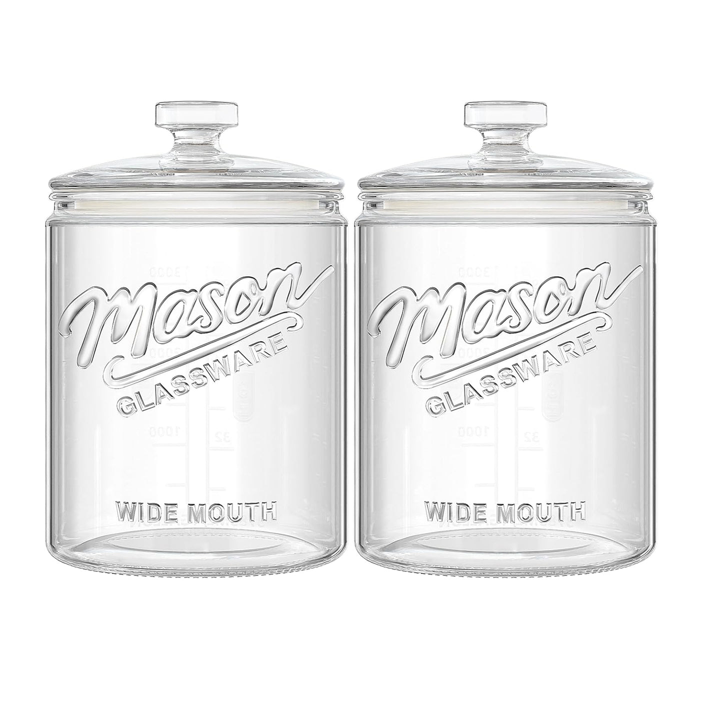 2 Pc 1 Gallon Cylindrical Glass Mason Jar with Glass Lid