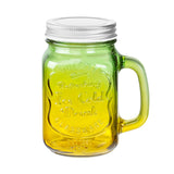 2 Pcs 16 Oz Colored Mason Jar with Glass Handle & Metal Screw Lid & Glass Straw