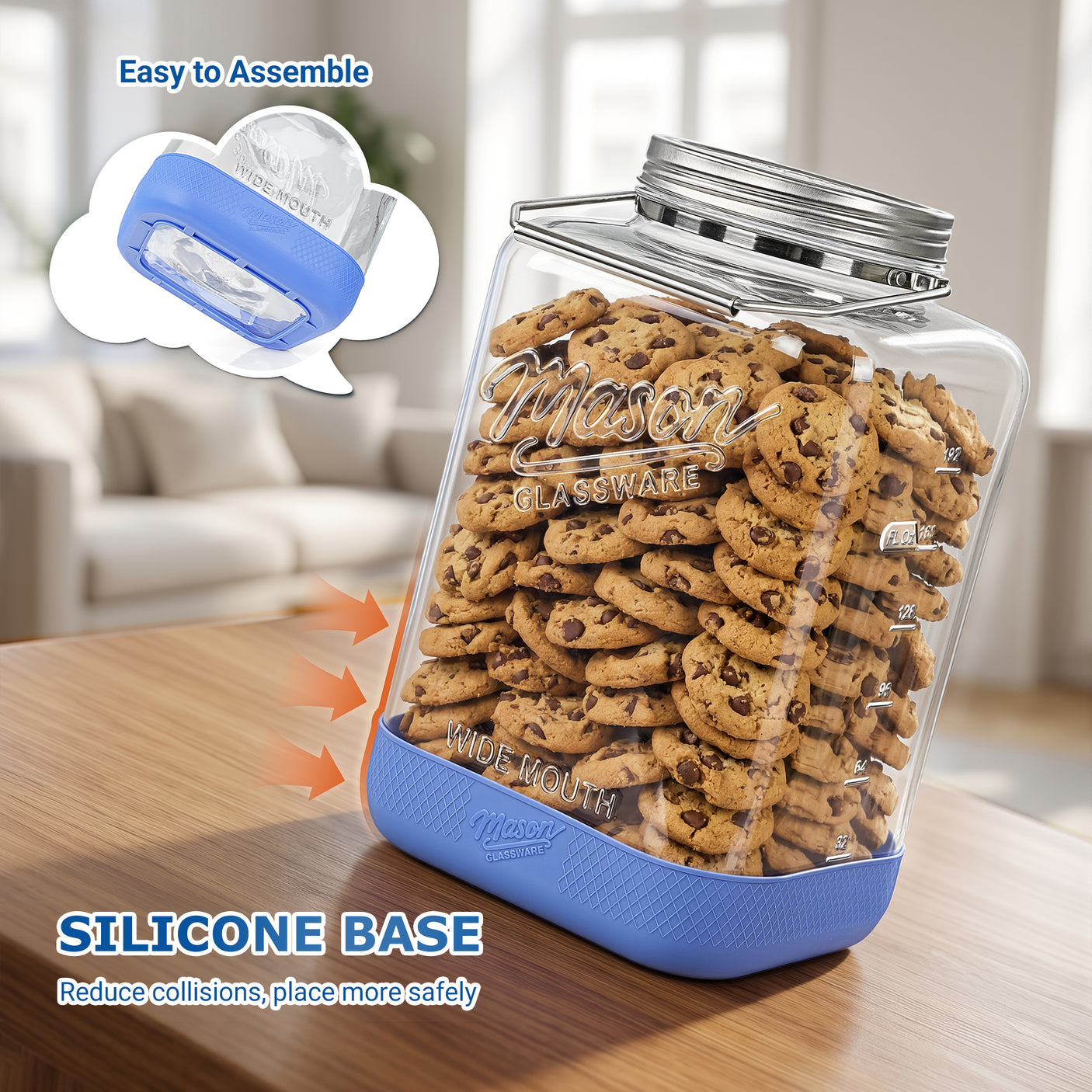 2 Pc 2 Gallon Storage Glass Jar with Dual-Layer Airtight Metal Lid, Non-slip Silicone Sleeve & Removable Handle