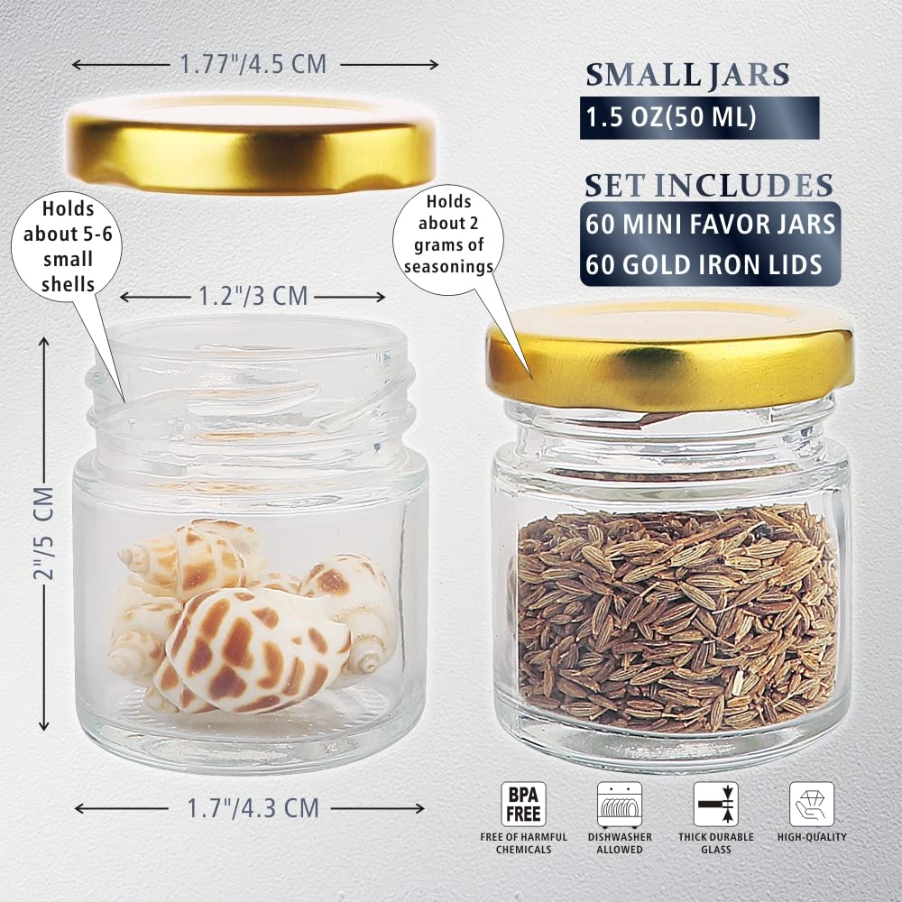 60 Pcs 1.5 oz Mini Glass Jars with Lids