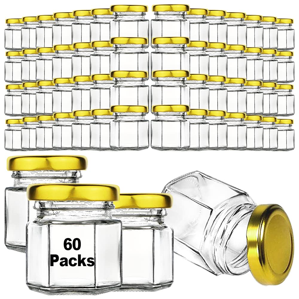 60 Pcs 1.5 oz Mini Glass Favor Jars with Airtight Lids