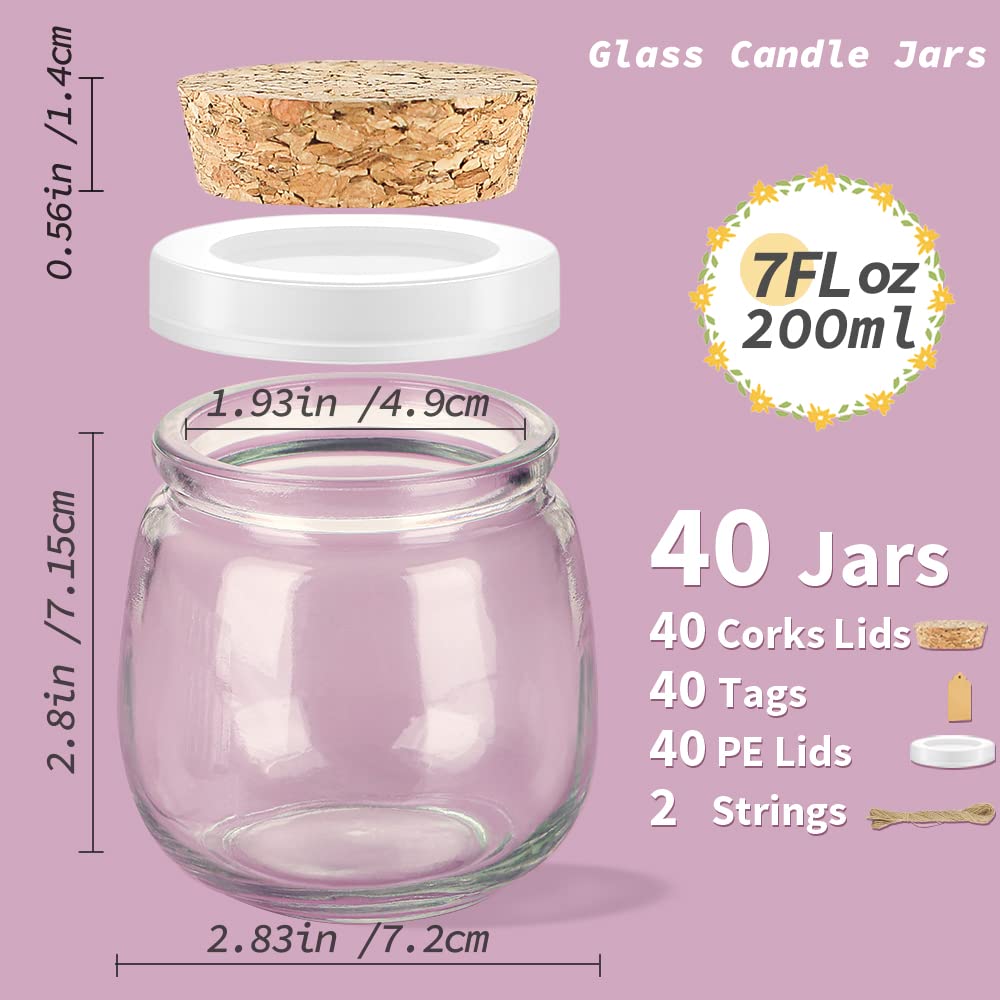 40 Pcs 7 Oz Glass Jars with Cork Lids