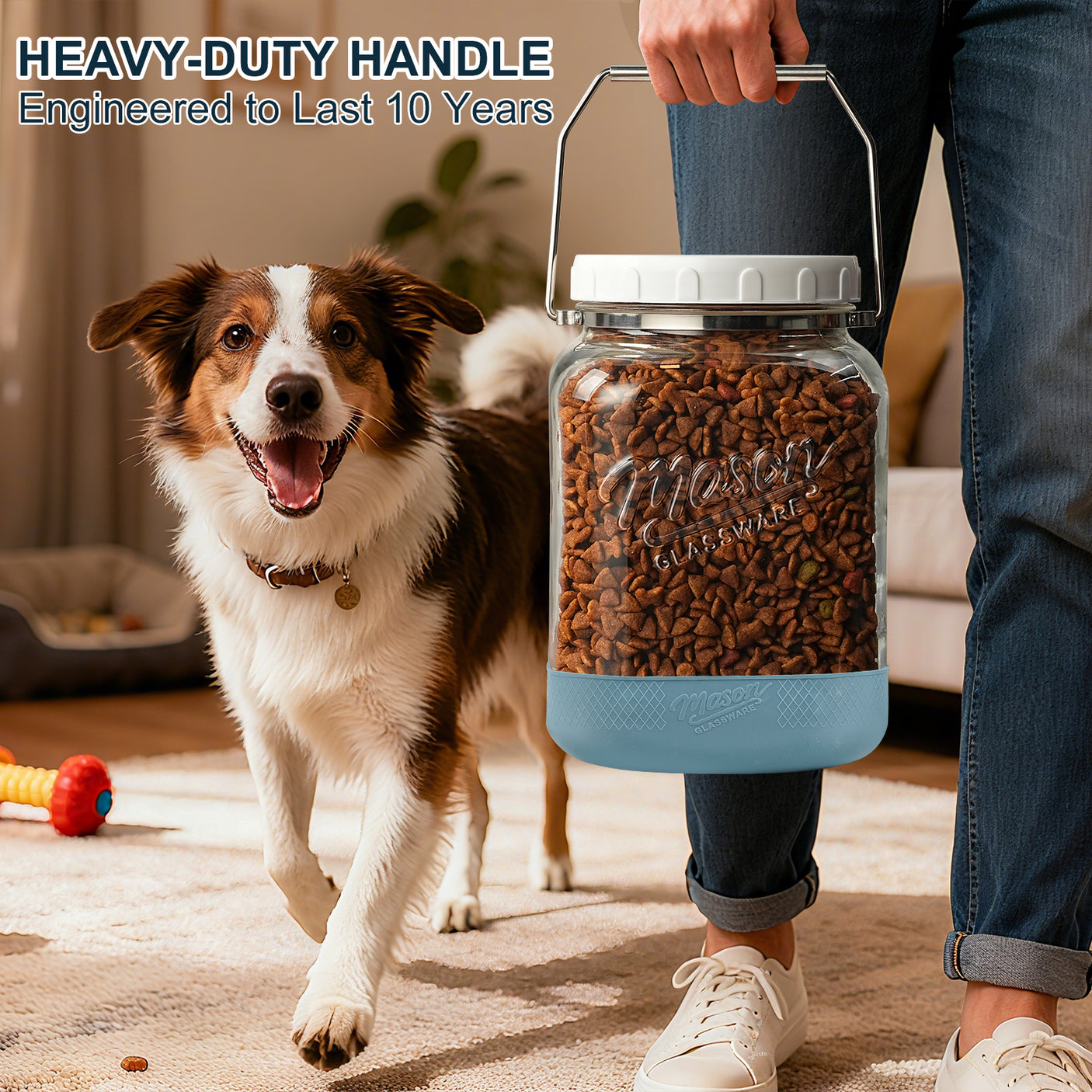 2 Pc 1 Gallon Square Mason Jar with Silicone Anti-slip Cover & Airtight Lid, Steel Removable Handle