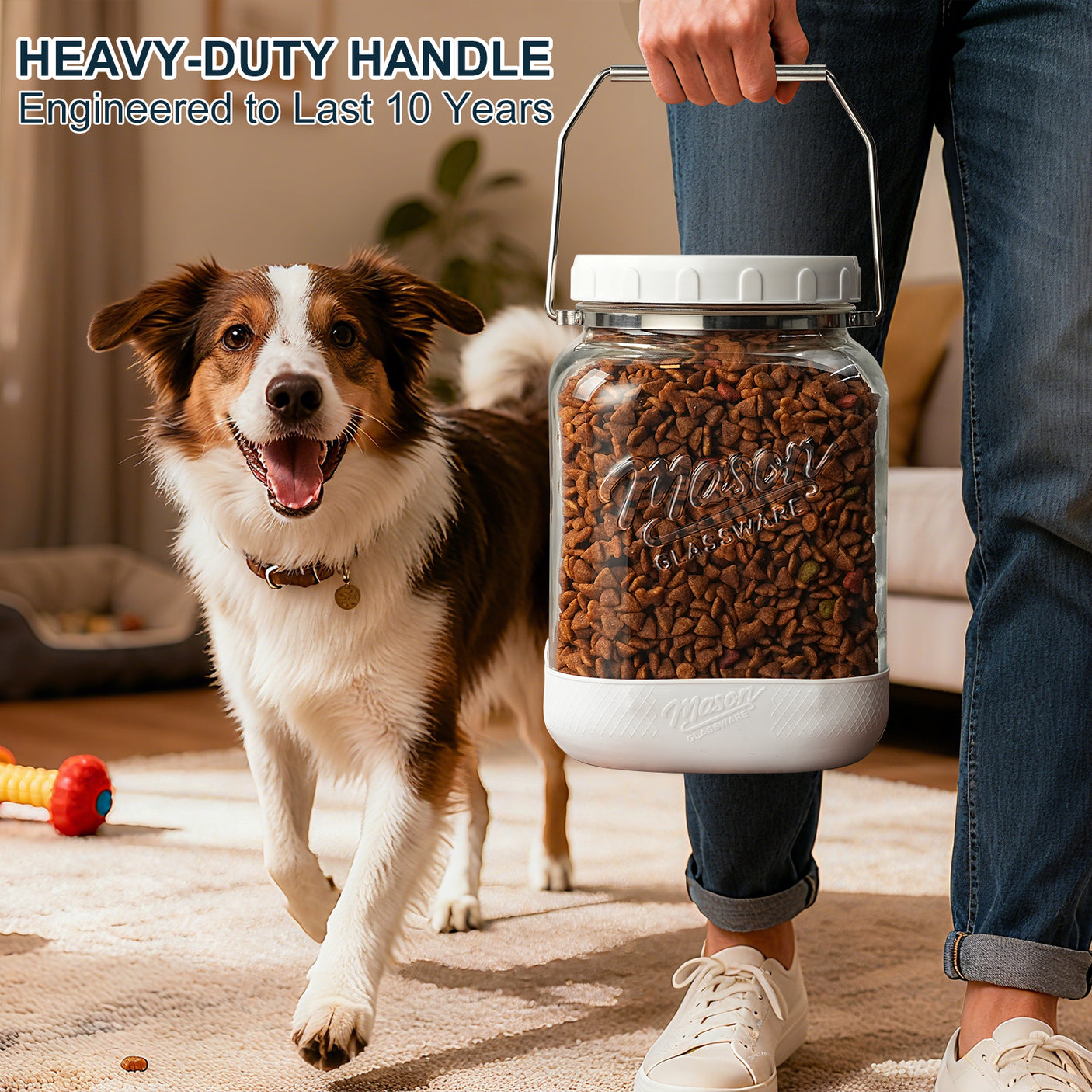 2 Pc 1 Gallon Square Mason Jar with Silicone Anti-slip Cover & Airtight Lid, Steel Removable Handle