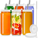 6 Pcs 16 & 20 Oz Glass Bottles with 6 Straws and 8 Screw Lids