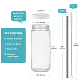 6 Pcs 16 & 20 Oz Glass Bottles with 6 Straws and 8 Screw Lids