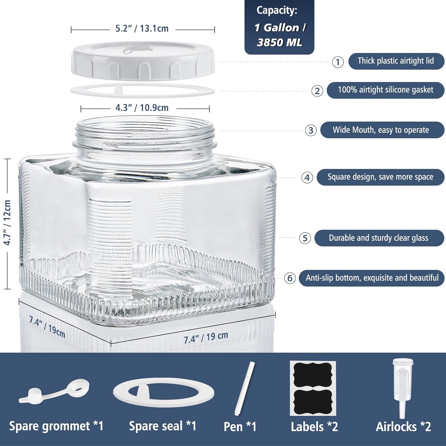 1 Pc 1 Gallon Wide Mouth Fermentation Jars