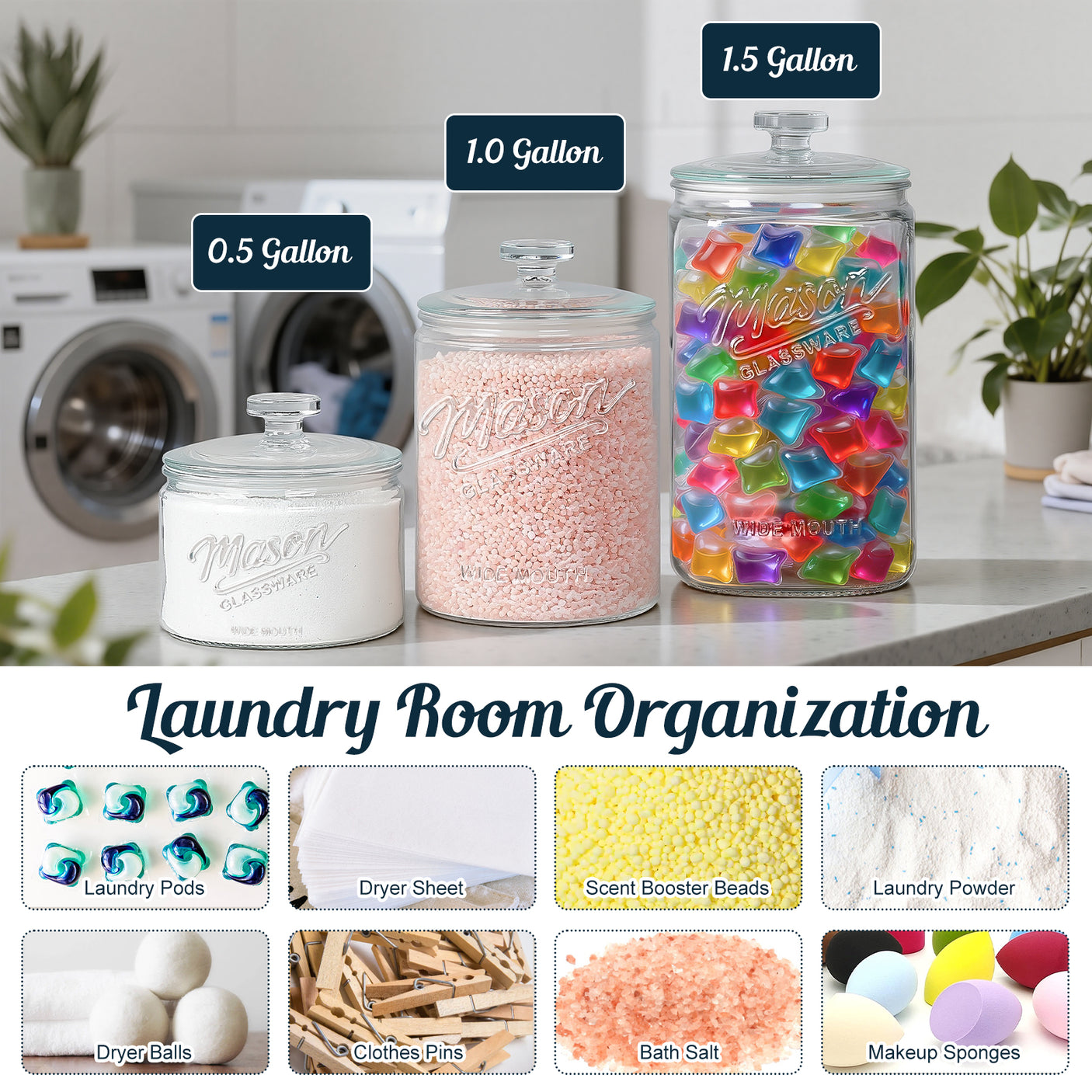 1 Pc 1 Gallon Glass Mason Cookie Jar with Glass Lid