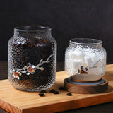 Handmade Plum Flower Glass Jar with Wooden Lid