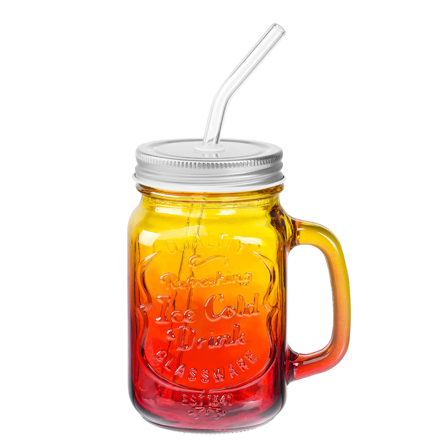 2 Pcs 16 Oz Colored Mason Jar with Glass Handle & Metal Screw Lid & Glass Straw