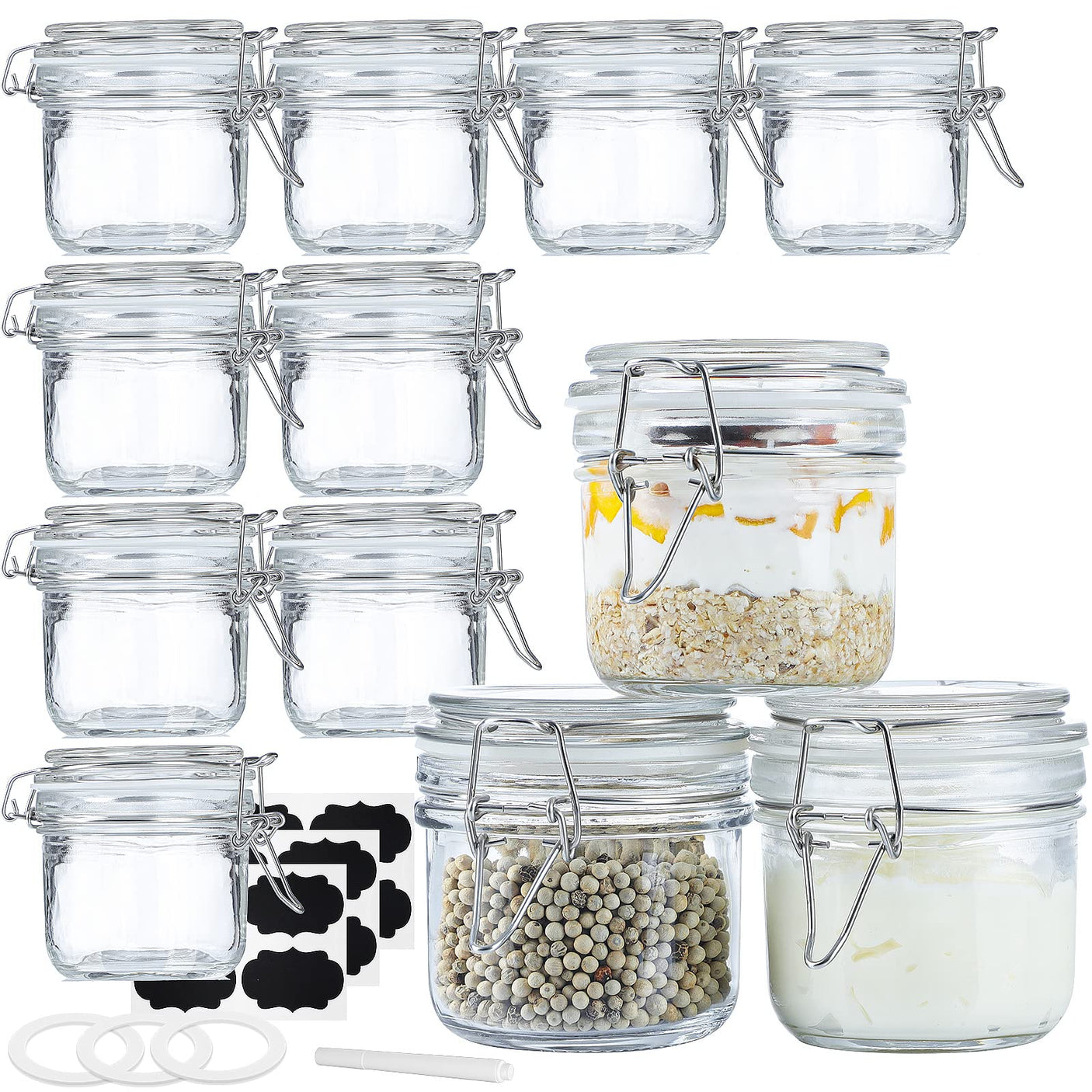 12 Pcs 7 oz Glass Jars with Airtight Hinged Glass Lids