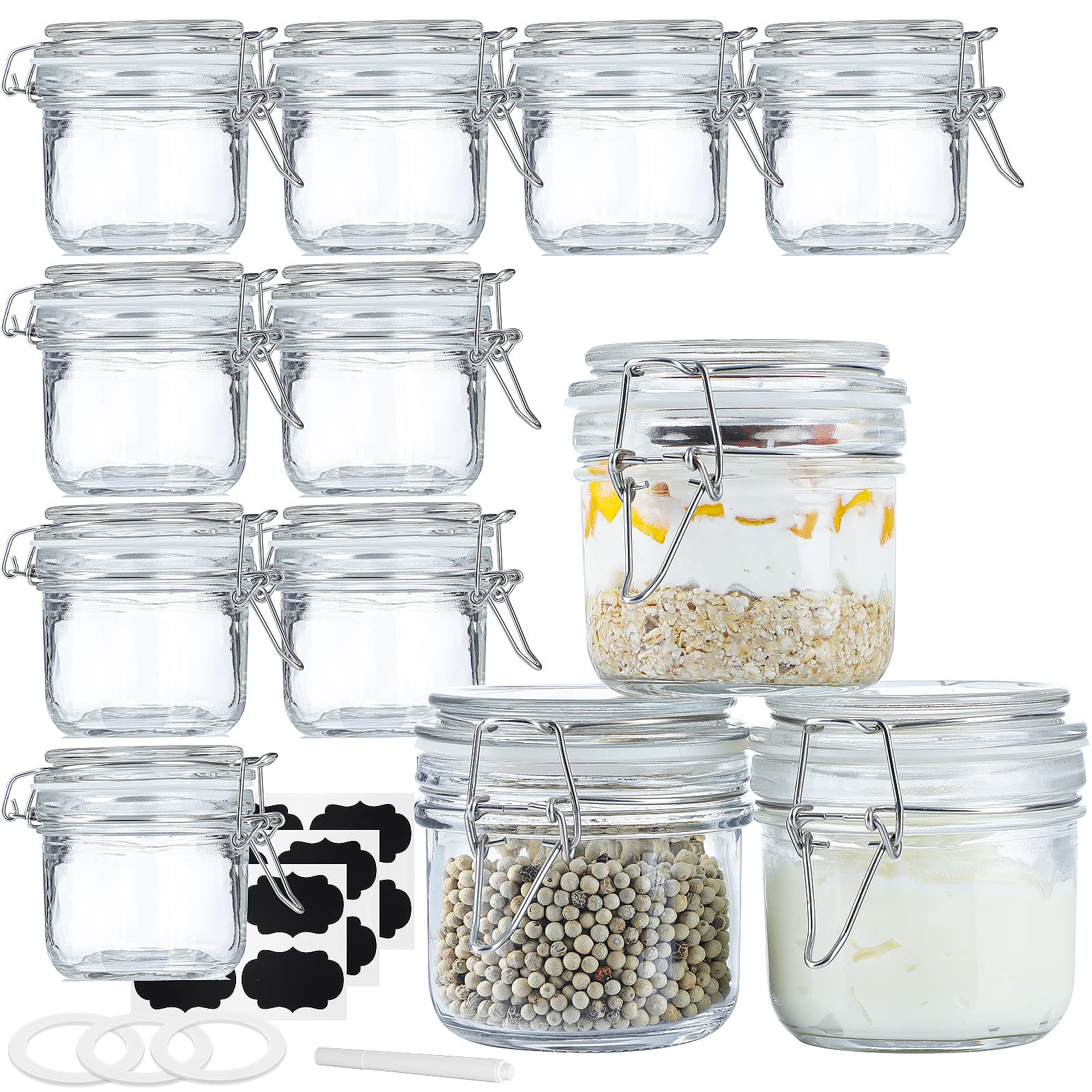 12 Pcs 7 oz Glass Jars with Airtight Hinged Lids