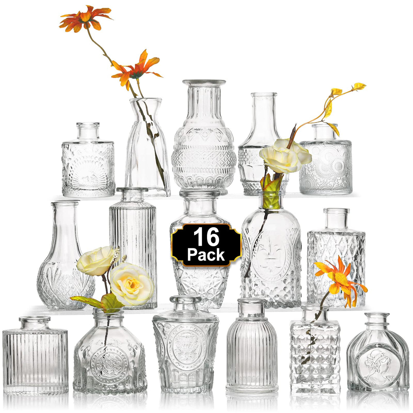 16 Pcs Glass Bud Vase Set