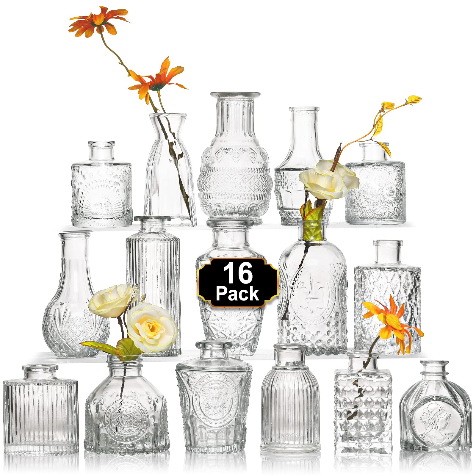 16 Pcs Glass Bud Vase Set