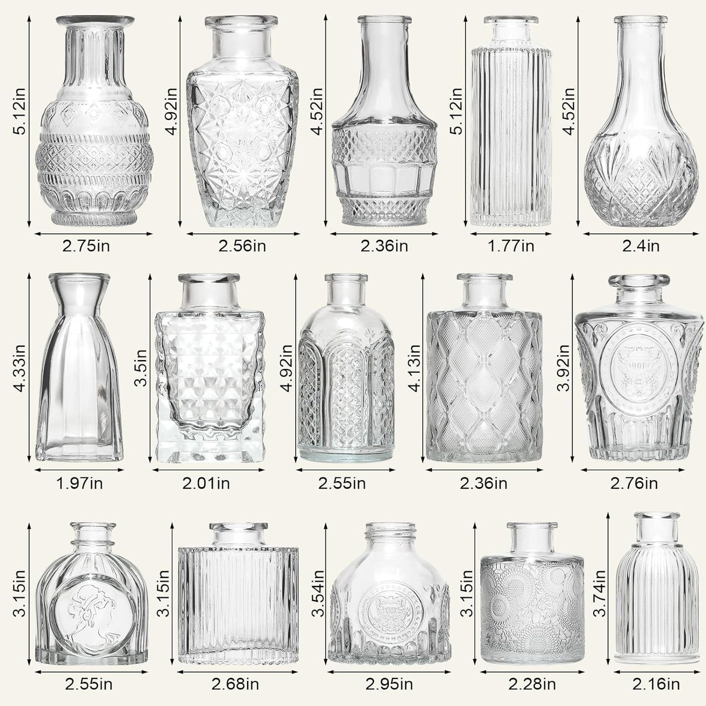 16 Pcs Glass Bud Vase Set