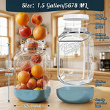 2 Pc 1.5 Gallon Storage Mason Jar with Silicone Anti-slip Cover & Airtight Lid, Steel Removable Handle