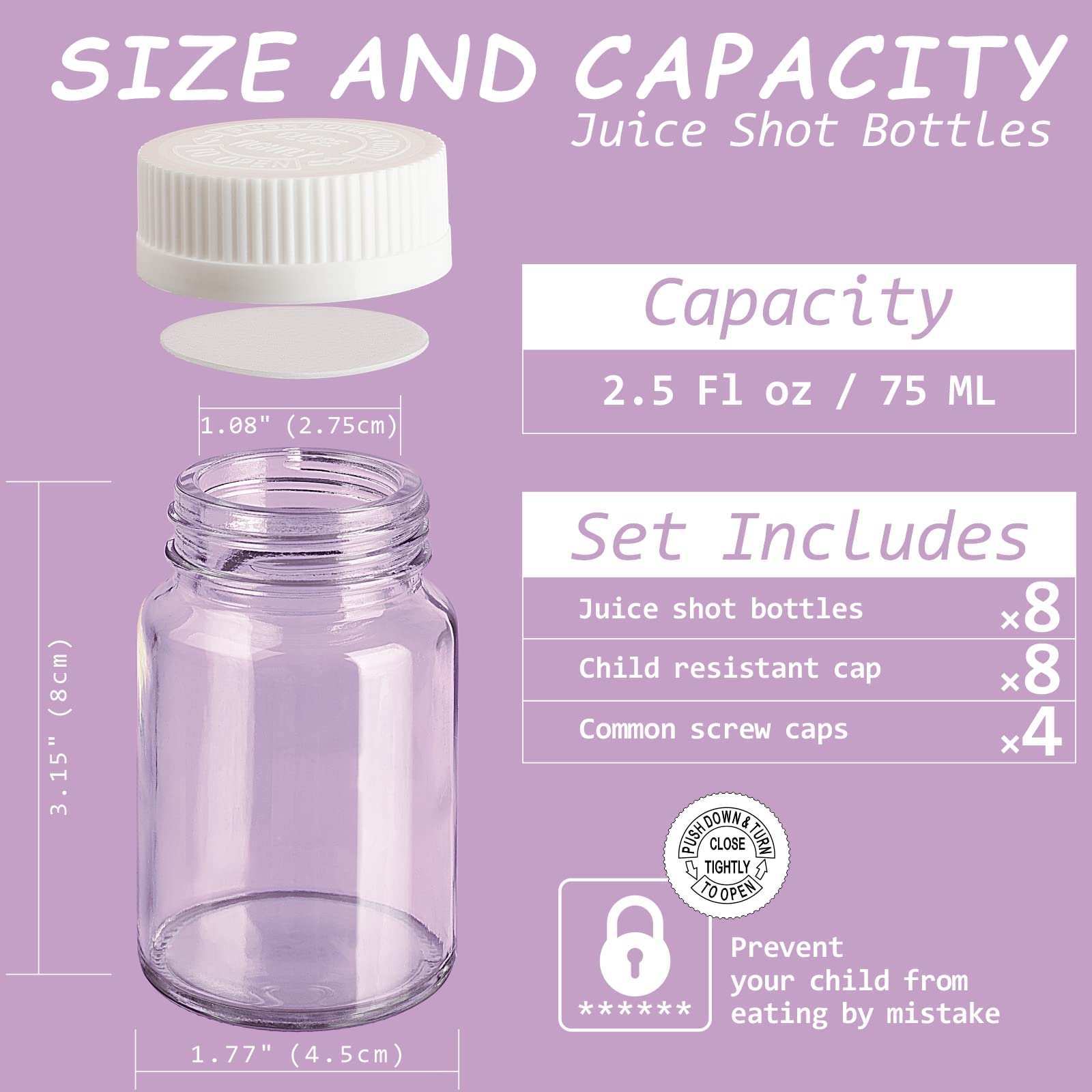 8 Pcs 2.5 Oz Glass Bottles & Jars with Sealed Press Screw Caps