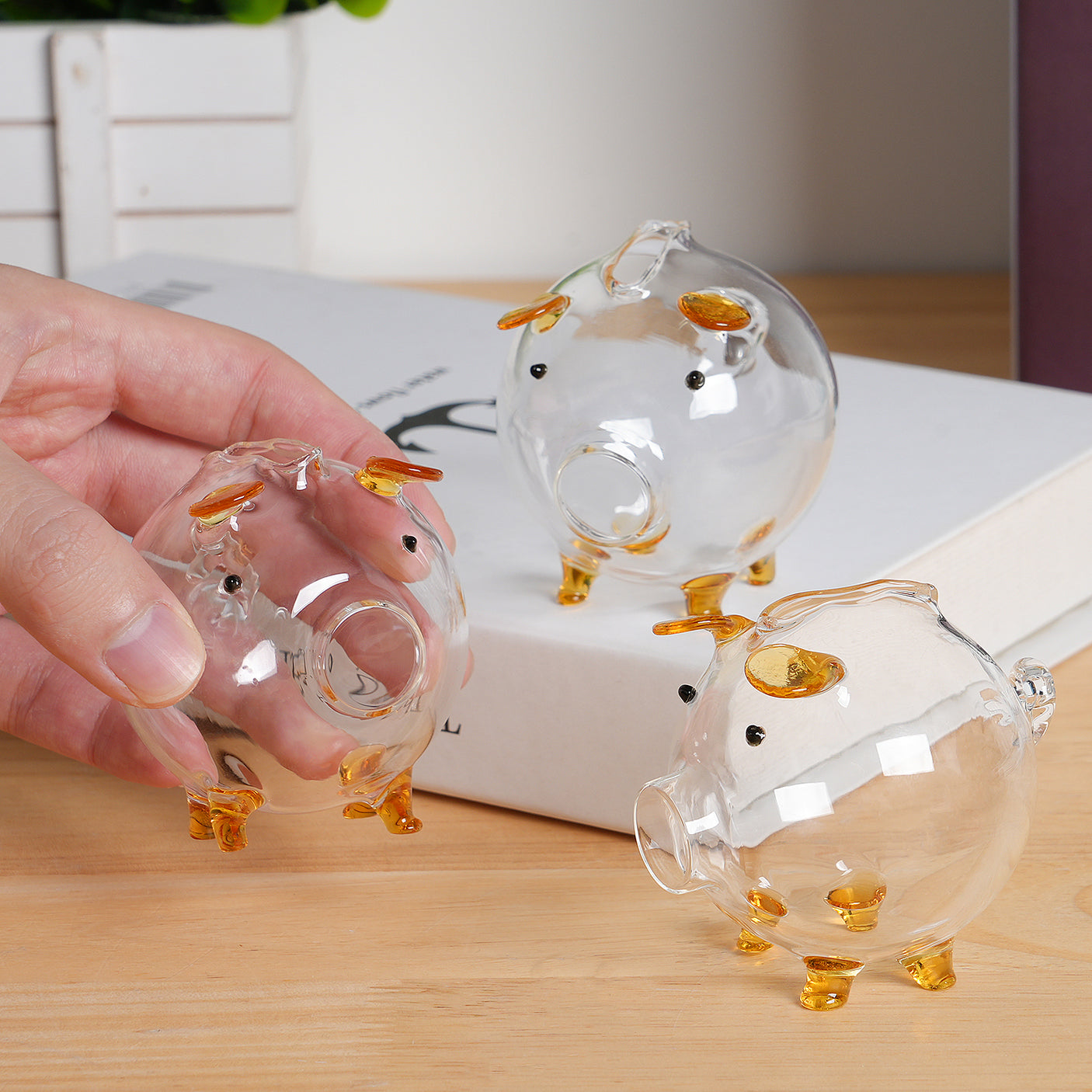 2 Pcs Mini Handmade Glass Piggy Storage Jar