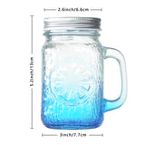 2 Pcs 16 Oz Colored Mason Jar with Glass Handle & Metal Screw Lid & Glass Straw