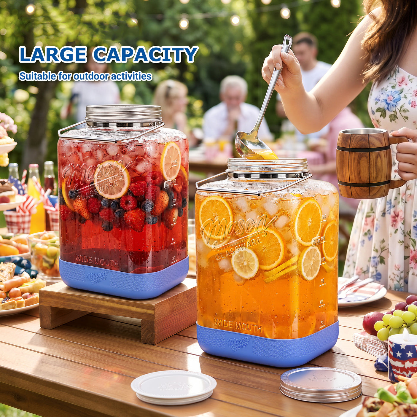 2 Pc 2 Gallon Storage Glass Jar with Dual-Layer Airtight Metal Lid, Non-slip Silicone Sleeve & Removable Handle