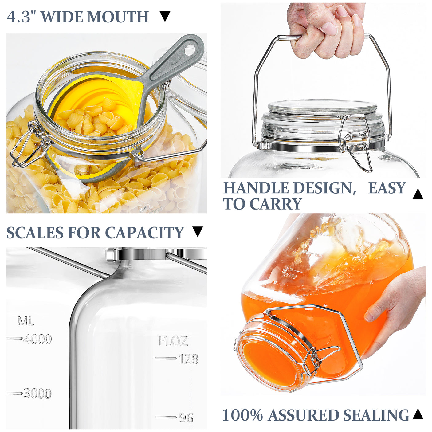 2 Pc 1.5 Gallon Glass Jars with 100% Airtight Clipped Glass Lid