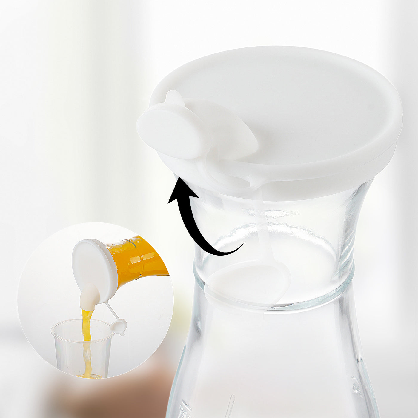 3 Pcs 35 Oz Square Glass Carafe with 4 Lids and 2 Silicone Pour Spouts