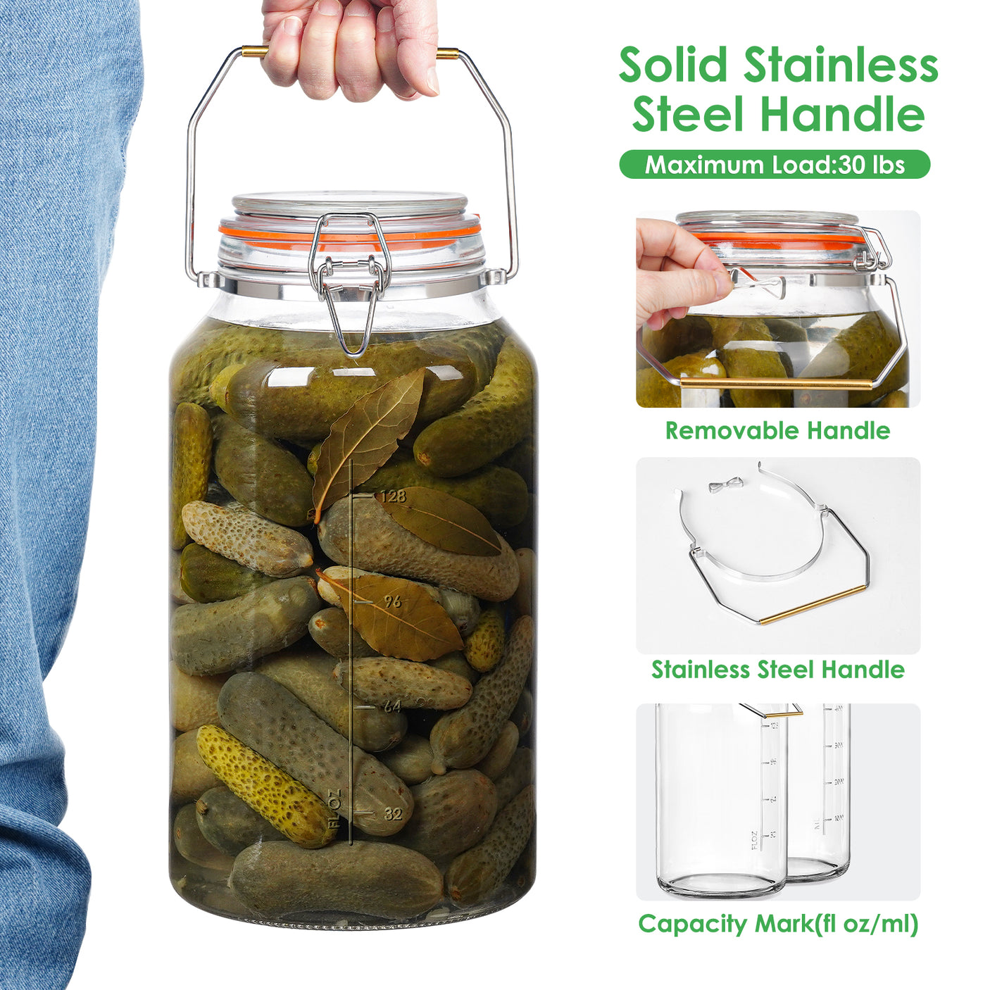 1 Pc 1.5 Gallon Wide Mouth Jar with Removable Handle & Airtight Glass Lid