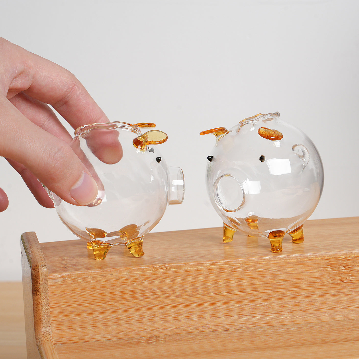 2 Pcs Mini Handmade Glass Piggy Storage Jar